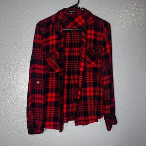 Timing Women’s Red & Black Plaid Button-Up Shirt Size Small – Long Sleeve Flanne